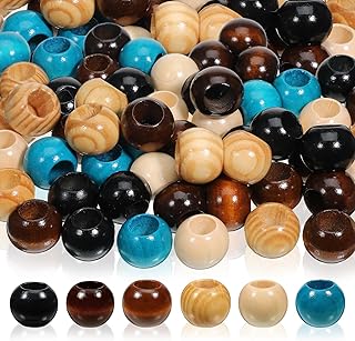 60 Pcs Wooden Hair Beads 0.75x0.61in Large Wood Round Hole Natural Wood Hair Bead Jumbo Vintage Wooden Spacer Beads for Macrame Necklace Bracelet Craft DIY Handmade Decor(6 Colors)
