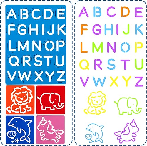 Miniatura 3 de 3sscha Juego de 22 plantillas de dibujo del alfabeto para niños, plantillas de dibujo con resaltador de color, letras números y tablas de pintura