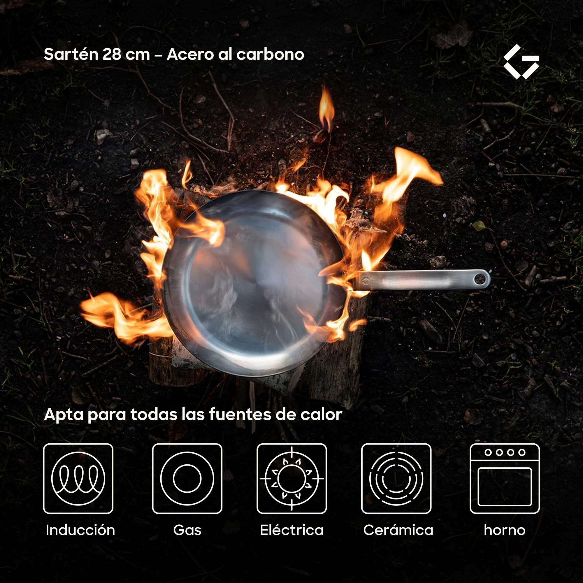 Gastrotools Sartén 28 cm 5 Capas de Acero Inoxidable con Núcleo Aluminio | Excelente conducción del calor | Cocción uniforme | Inducción, gas y horno | Sin revestimiento | Uso versátil