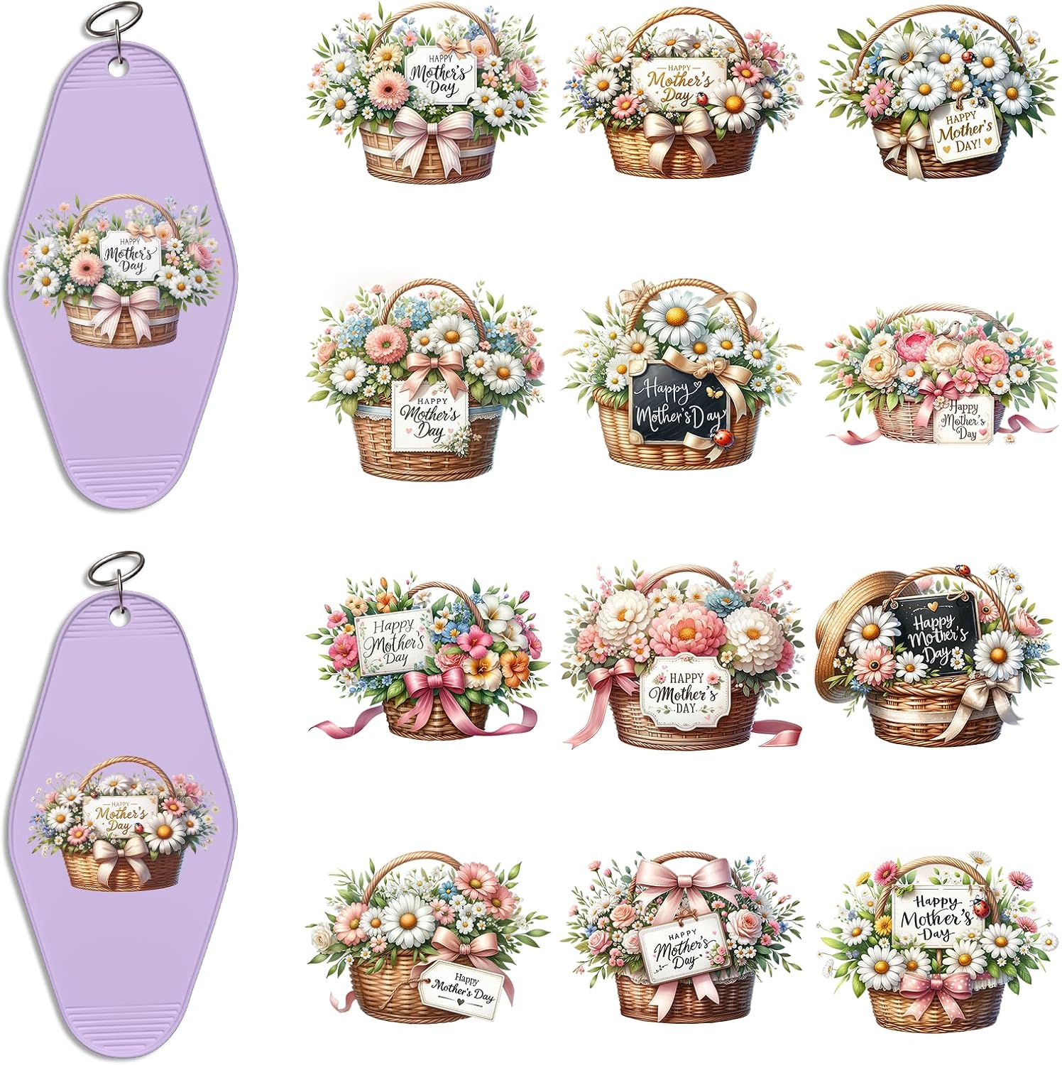 24PCS UV DTF Keychain Stickers, Mom Flower Stickers
