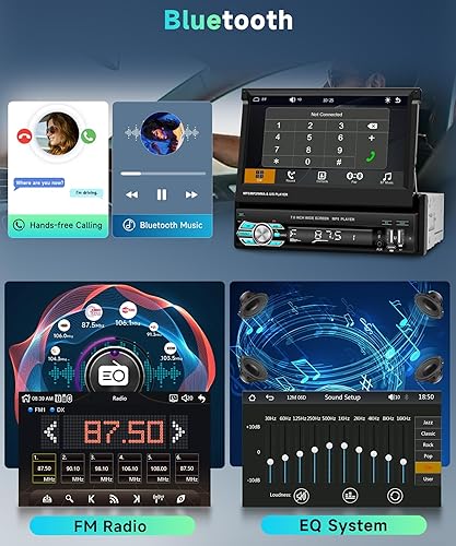 Miniatura 6 de Podofo Carplay - Estéreo inalámbrico para automóvil DIN de 7 pulgadas, pantalla táctil, pantalla táctil, radio de coche con función inalámbrica para
