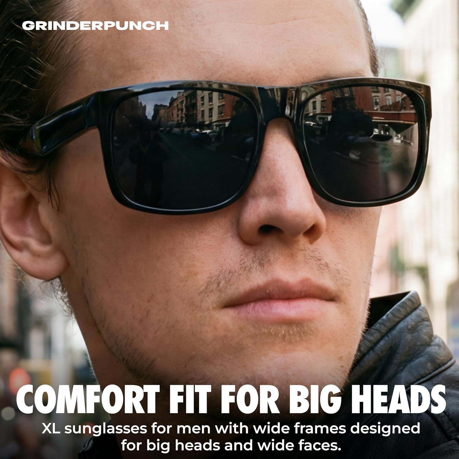 grinderPUNCH XL Sunglasses for Men Big Heads Wide Extra Wide Polarized UV400 Driving Fishing Sunglasses Large Fit Mens Shades