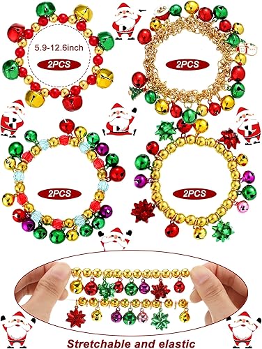 Miniatura 2 de 8 pulseras de cascabel de Navidad, árbol de Navidad, coloridas pulseras elásticas con cuentas, joyería de Navidad, accesorios de Navidad multicolor