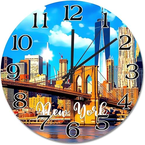Miniatura 27 de Reloj de pared de paisaje urbano de Nueva York, Estados Unidos, Estatua de la Libertad, reloj de pared de viaje, funciona con pilas, 10 pulgadas,