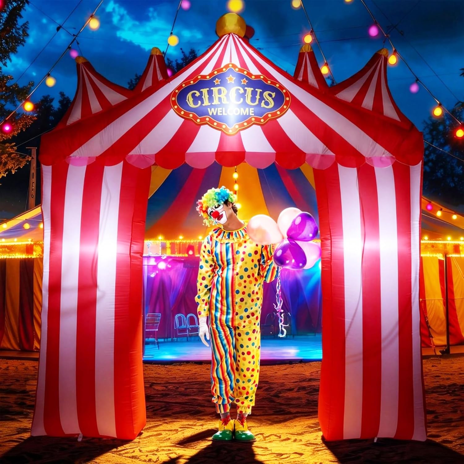 10ft Circus Inflatables Arch Carnival Circus Party Decoration Blow up Tent Decoration Built in LED Lights Red and White Striped Archway for Carnival Theme Birthday Party Outdoor Yard Garden Decor