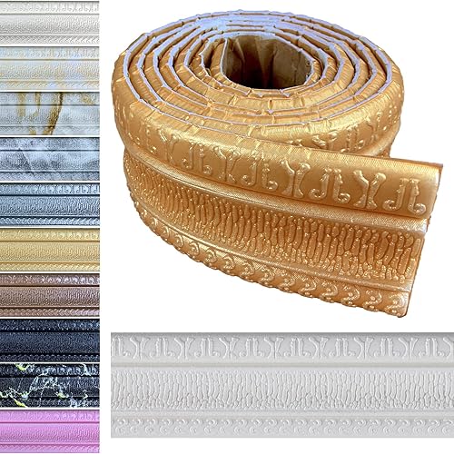 Yutianli Moldura de Corona Despegar y Pegar Borde de Papel Tapiz Base Flexible de Pared Moldura Trim Autoadhesiva Zócalo de Vinilo Dorado Moldura de