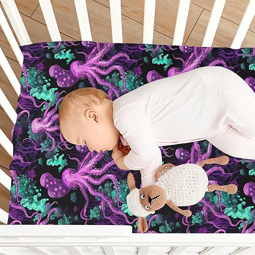 Miniatura 8 de Fitted Crib Sheets Aqua Sea Octopus Baby Crib Sheets for Boy & Girl Toddler Mattress Sheets 21216776