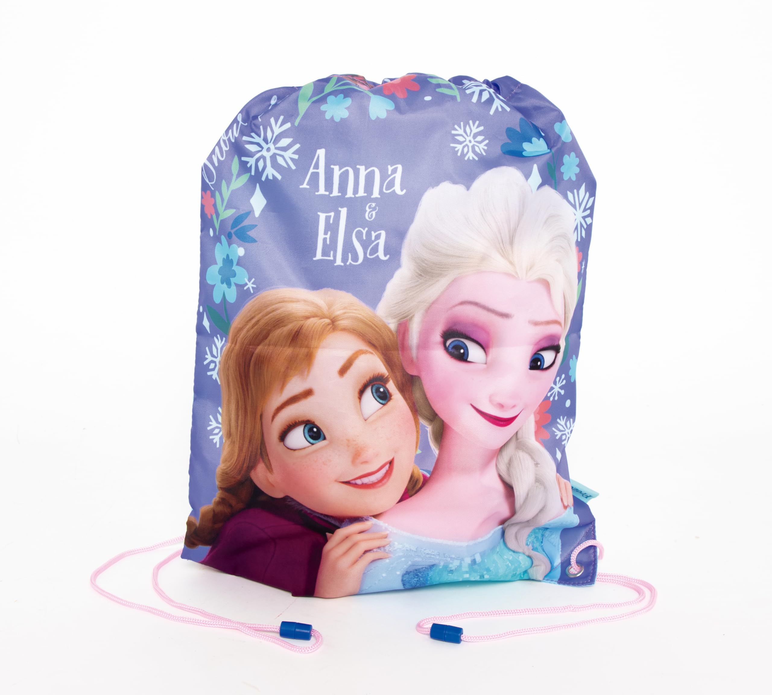 Superdiver Set di zaino sacca con cordoncini e borsa merenda Elsa e Anna Licenza Ufficiale Disney Frozen - Ideale per scuola e asilo - Accessorio moda bambina - Blu - 44x33 e 26x21 cm