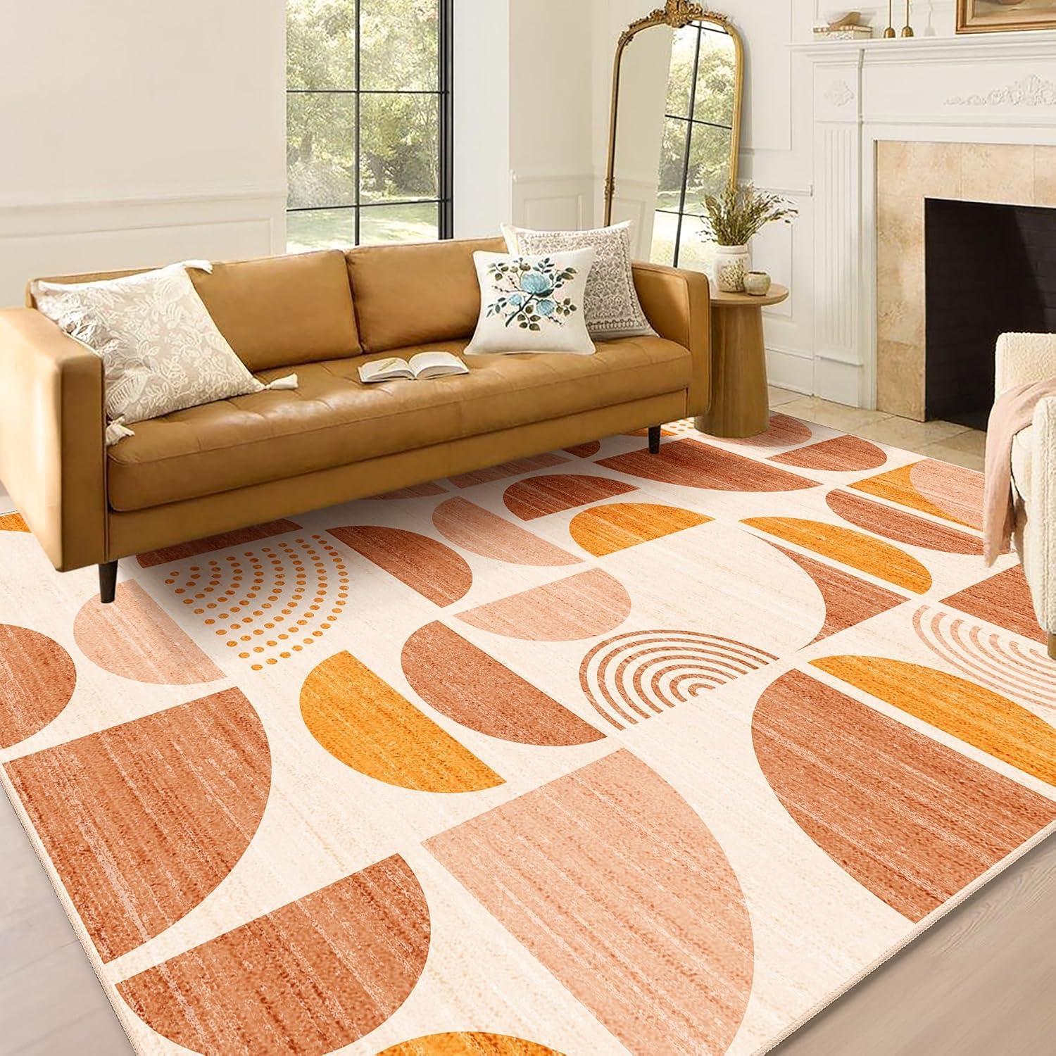 Tapis lavable et antidérapant 200x250 cm pour grand salon à motif géométrique