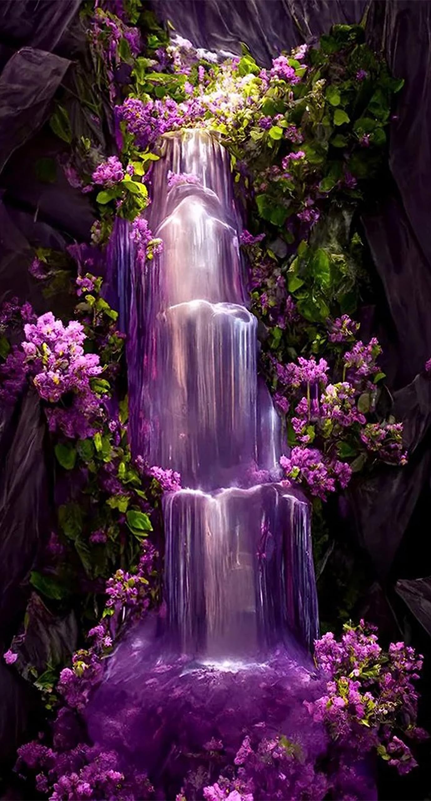 YALKIN DIY Diamond Painting Kits for Adults, 5D Purple Waterfall Large Diamond Art with Round Drills Full Drill Gem Big Painting Set for Home Wall and Gifts 16 x 28 inch (40x70CM)