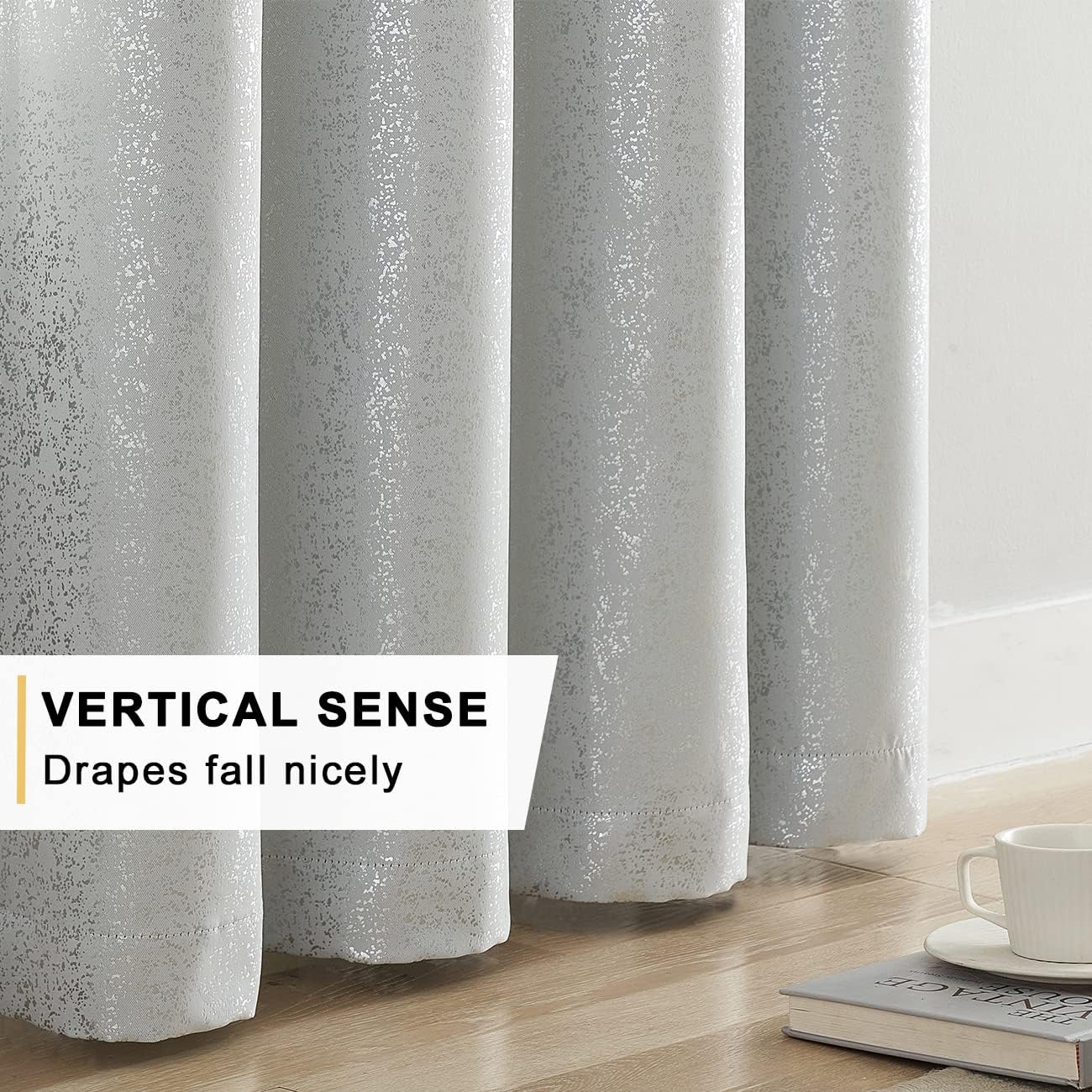 TERLYTEX White Silver Curtains for Living Room - Metallic Silver Spots Sparkle Blackout Curtains 84 Inch Long, Thermal Insulated Darkening Grommet Shiny Curtains, 52 x 84 Inch, 2 Panels, Greyish White