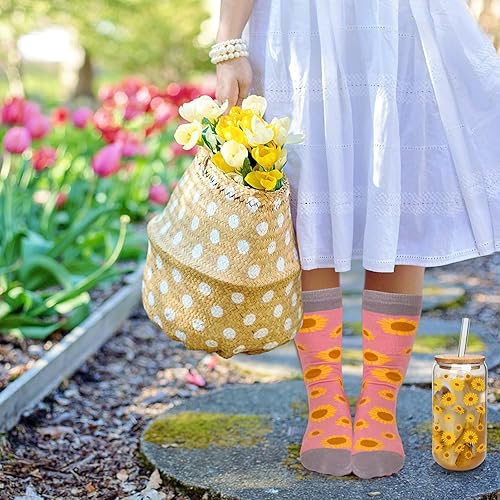 Miniatura 5 de Mason Life Regalos de girasol, regalos de girasol para mujer, tazas de vidrio con tapas y pajitas, taza de girasol y calcetines divertidos, taza de