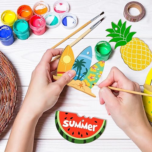 Miniatura 94 de 80 piezas de adornos de madera de primavera para pintar, 8 estilos de adornos de madera sin acabado para bricolaje, cortes en blanco