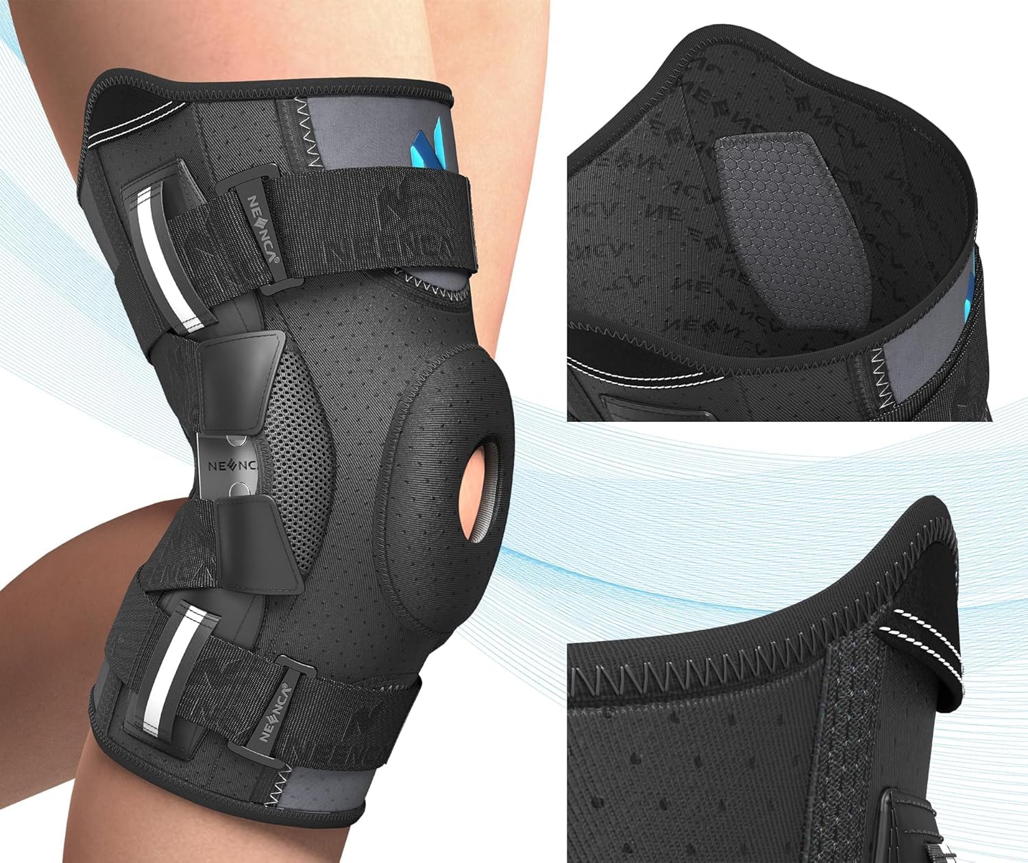 NEENCA Rodillera dolor de rodilla, rodillera con bisagra y sistema de sujeción patentado X-Straps, fuerte estabilidad para aliviar el dolor en las articulaciones, artritis, desgarro de menisco