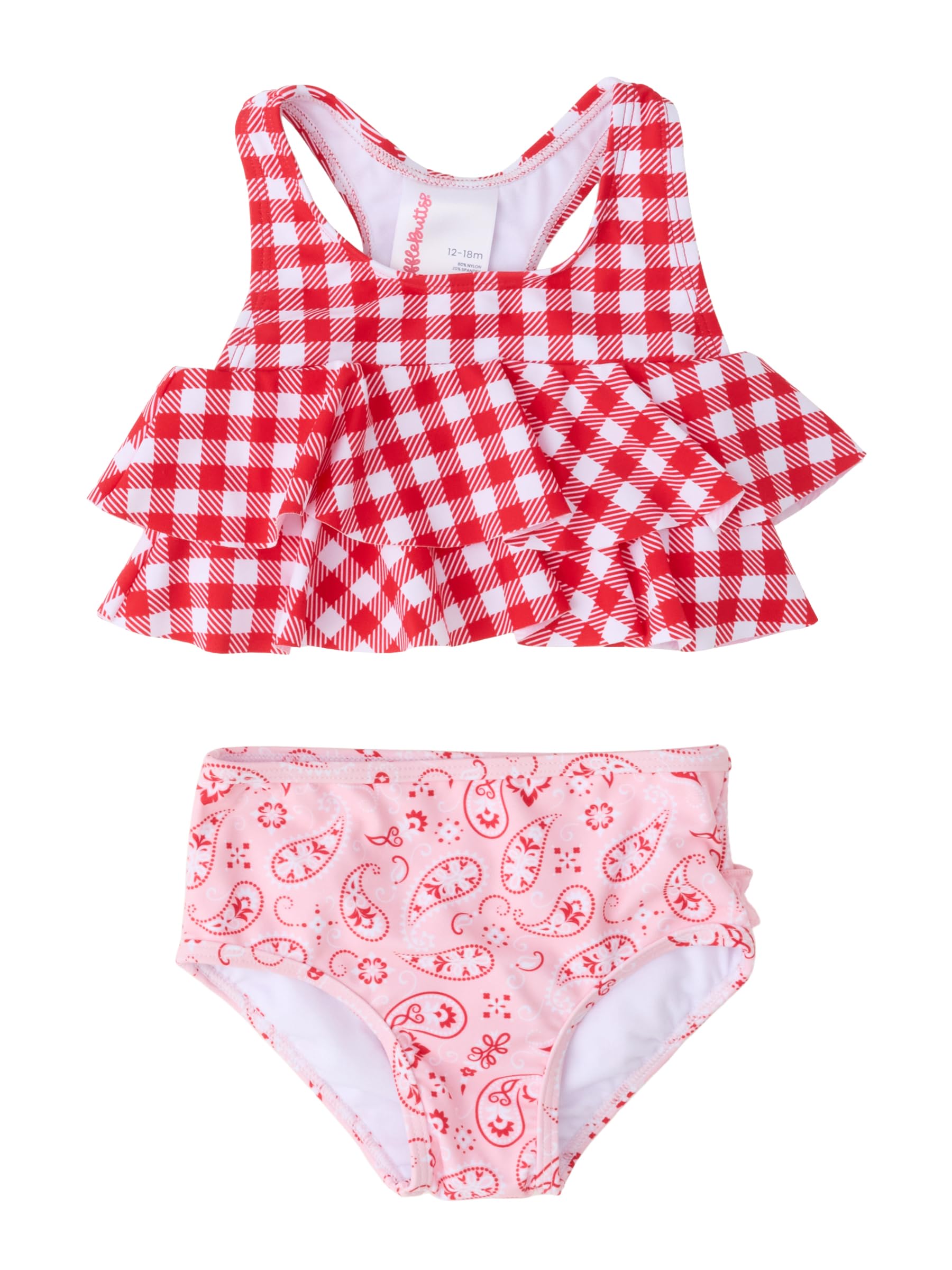RuffleButts Girls UPF50+ Sun Protection Flounce Bikini Two Piece Swimsuit