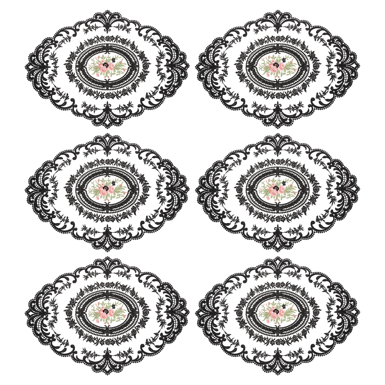 Set de table ovale brodé rétro en dentelle noire raffinée pour table élégante