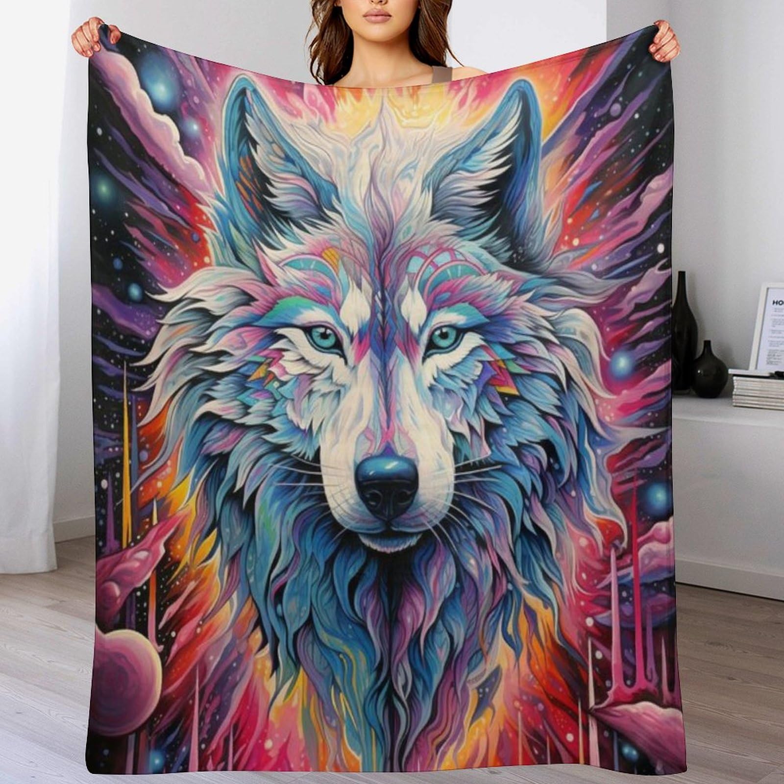 Couverture loup 3D contre le froid couverture légère en polaire flannel pour lit douillet