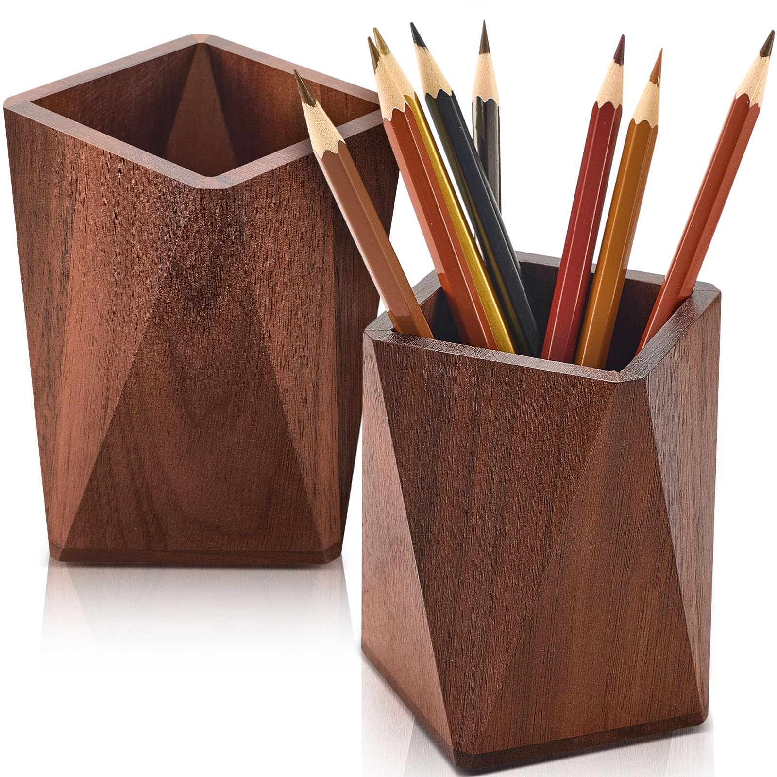 Henoyso 2 Stück Stifthalter, geometrischer Bleistiftbecher, Stifthalter für Schreibtisch, Holz, geometrischer Bleistiftständer, Make-up-Organizer für Stifthalter, Schreibtisch, Zuhause, Büro,