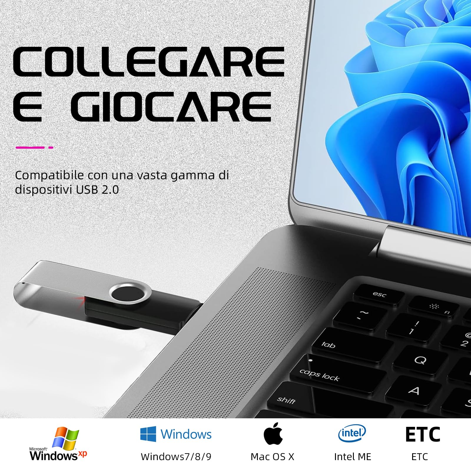 JEVDES Chiavetta USB 32GB 10 Pezzi 2.0 Pen Drive Chiave USB 32 giga Penna USB Unità Memoria Flash Girevole per archiviazione dati Unità Pennetta USB con Corda (Nero)