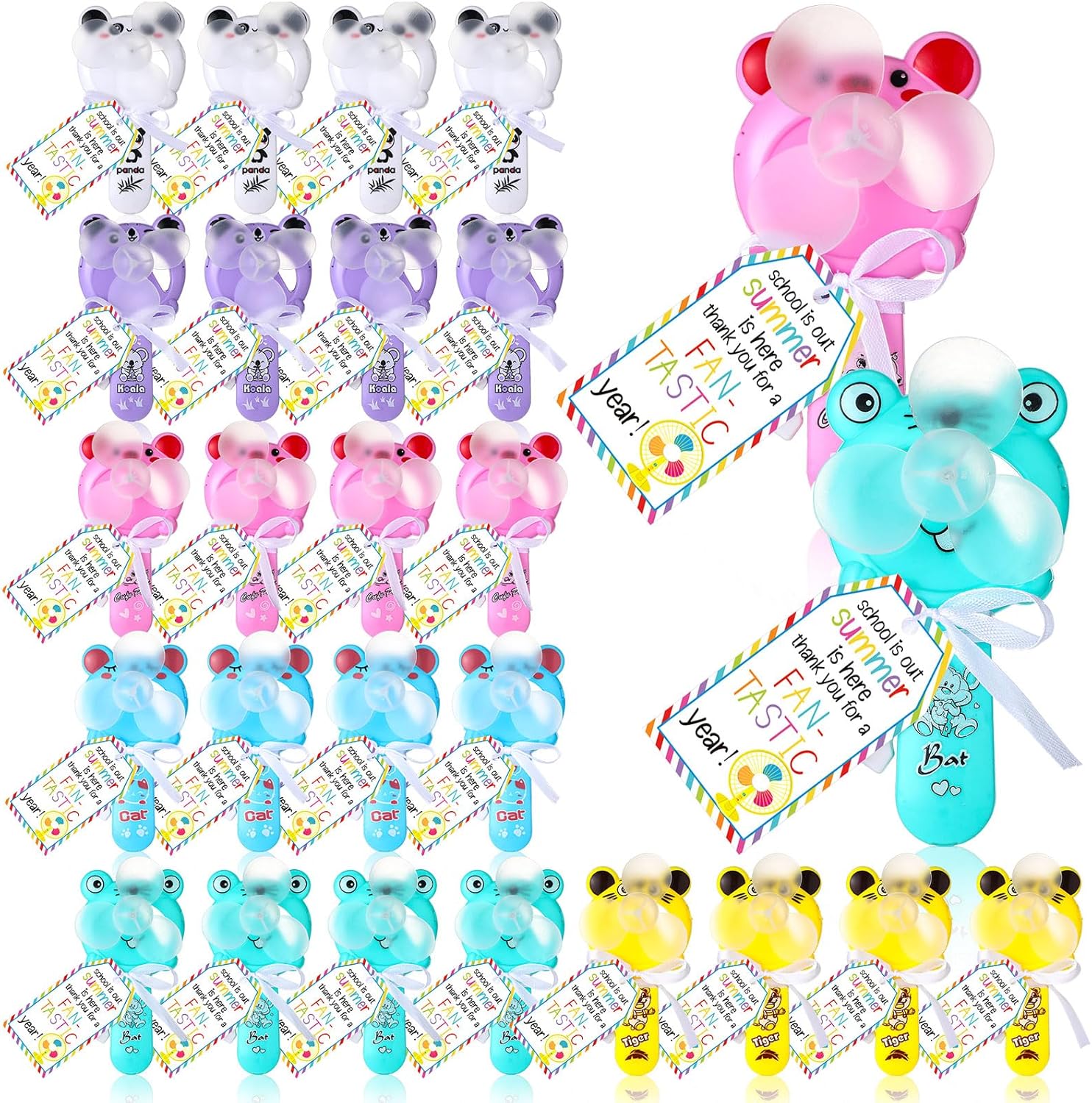 24 Pcs End of Year for Student Gift Bulk Mini Portable Fan Summer Kids Fans Party Favors Cute Manual Cooling Fan with Card Rope Novelty Handheld Fans for Boys Girls Outdoor