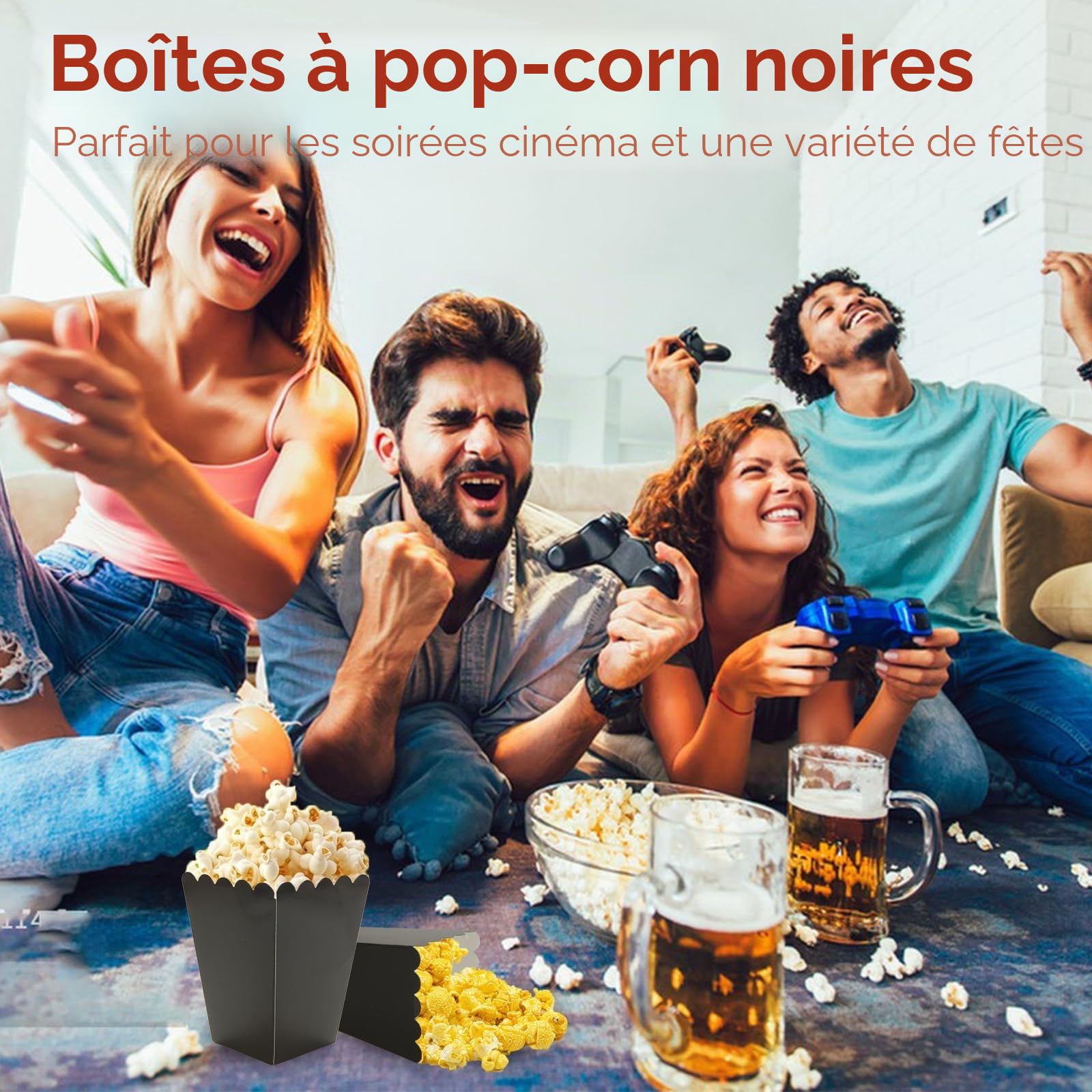 YAYODS Lot de 100 Gobelet Popcorn Noir 10,7x7,5x5,5 cm - Boîte Popcorn en Carton Alimentaire - Sachet Popcorn Individuel Pliable pour Snack, Soirée Cinéma, Anniversaire et Fête