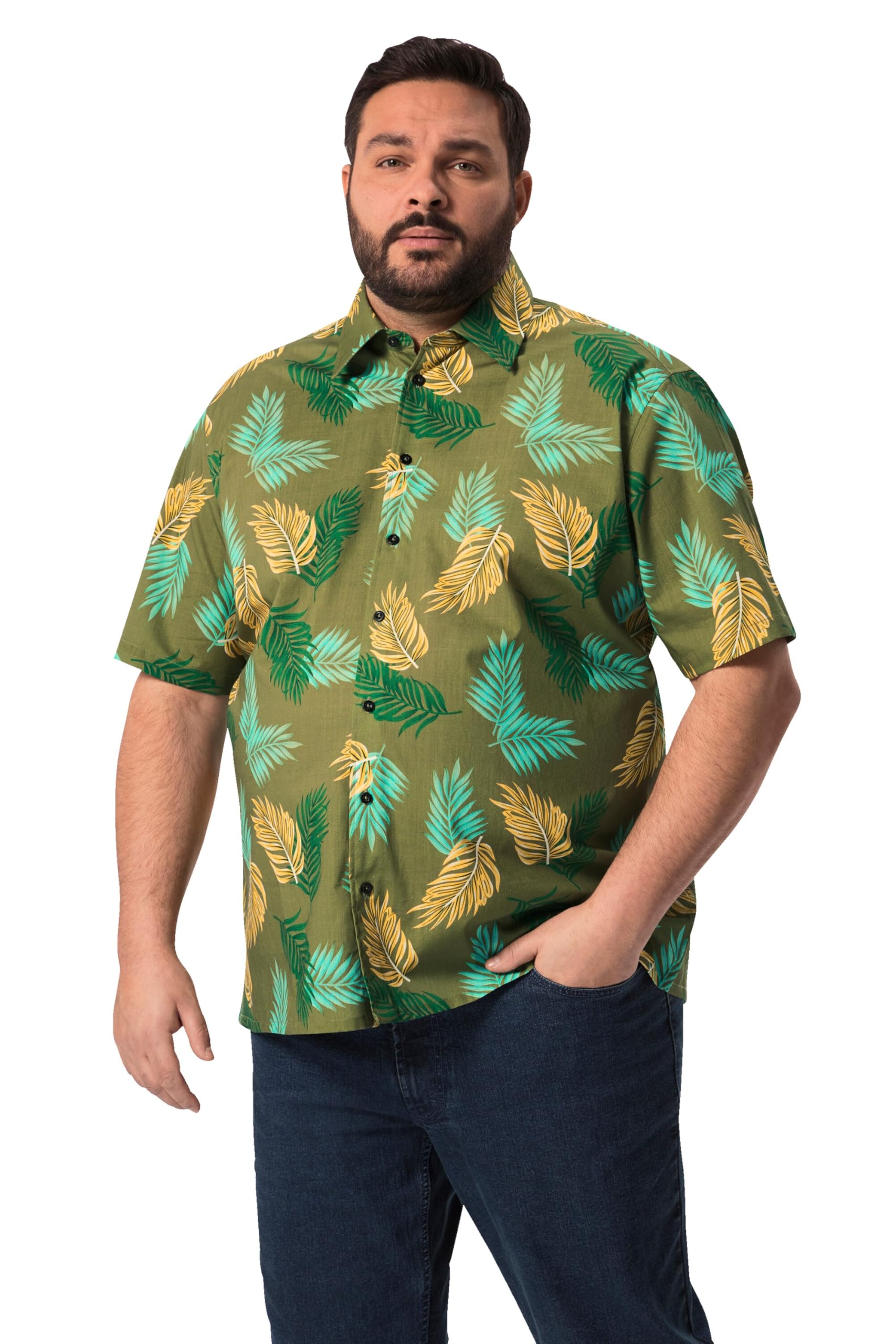 Men Plus Herren große Größen Übergrößen Menswear L-8XL Hemd, Bauchfit, Halbarm, Kentkragen, Alloverprint 829876