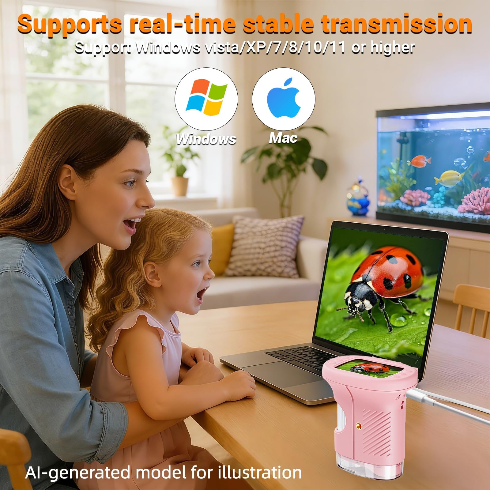 Microscopio per bambini, 1000x, portatile, con schermo da 2,4", digitale, portatile, regalo di Natale e compleanno per bambini dai 3 anni in su (rosa)