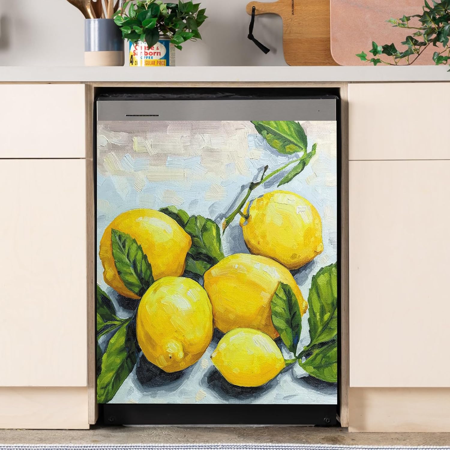 Oil Painting Lemon Decor Dishwasher Magnet Cover Sticker Farmhouse Magnetic Refrigerator Panels Decal Fridge Magnets Stickers 23" Wx17 H