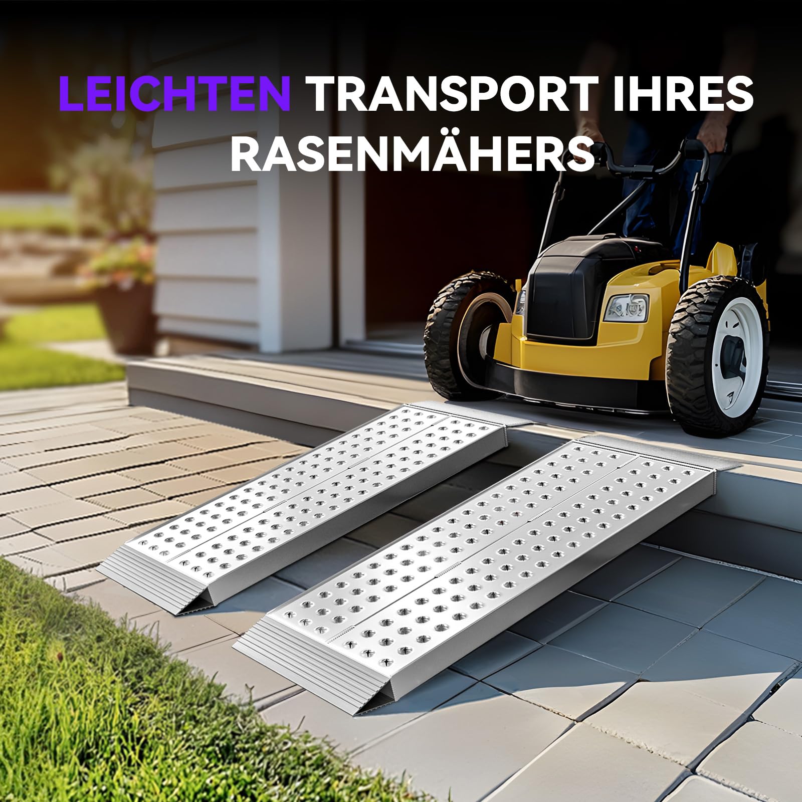 FACHNUO Stabile Aluminium-Rampen 100x30 cm | Laderampe, 680 kg Tragfähigkeit, rutschfest für Schuppen/Rasenmäher | Für Schneefräsen, Motorräder, Crossbikes & ATVs | 2er-Set, Silber