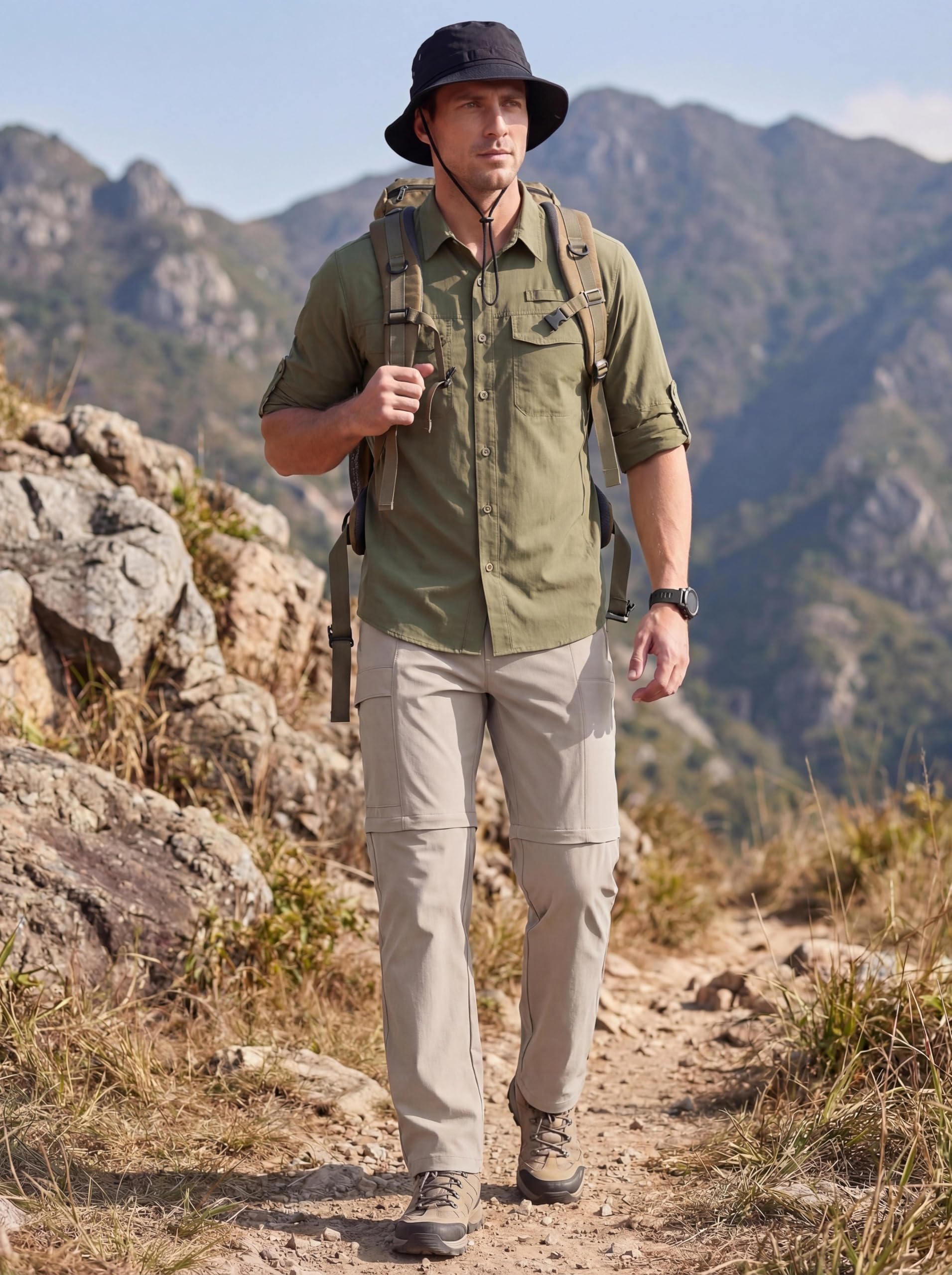 GymBrave Pantalon de Randonnée Homme Zip-Off, Léger et Respirant, Pantalon Outdoor Cargo avec Multiples Poches, Été, Trekking, Camping et Travail