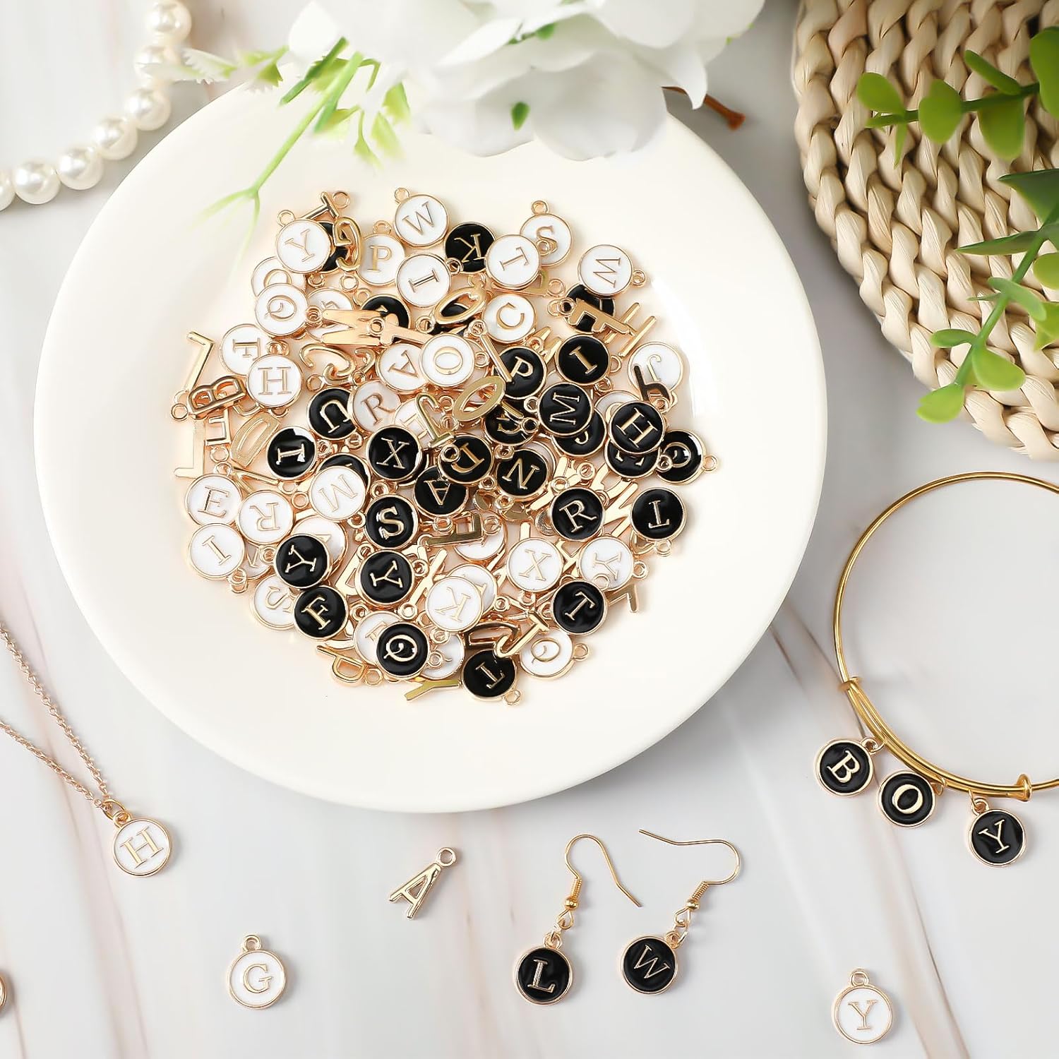 SANNIX 156Pcs/6 Sets A-Z Letter Charms, Initial Alphabet Metal Charms with 200Pcs Open Jump Rings for Bracelet Earrings Necklace, Jewelry Making, KC Gold - Image 4