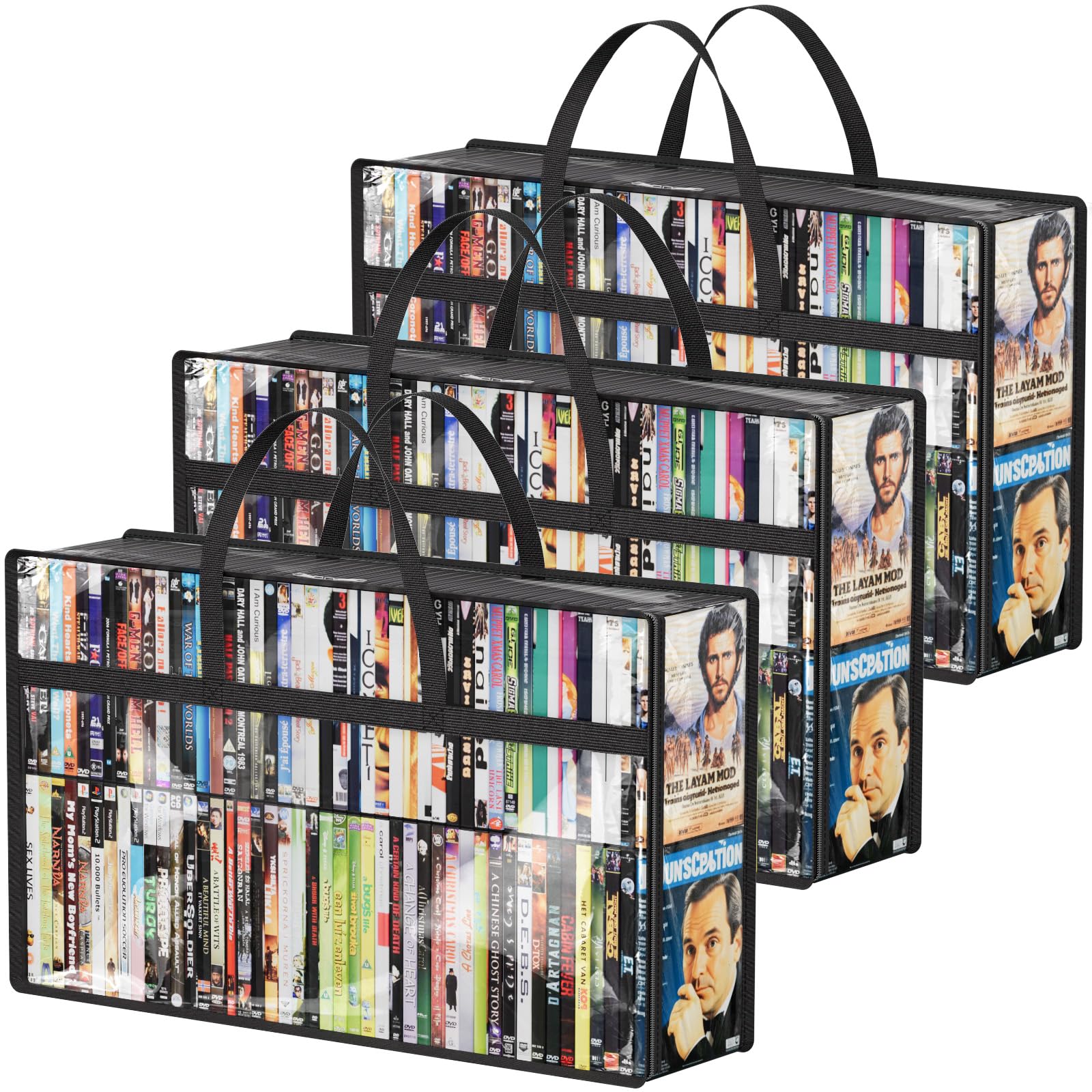 Lifewit DVD Storage Bags, Clear PVC Plastic DVD Organizer with Handles and Zipper, Media Holder for Blu Ray Disc, Movie Cases, VHS Box, Video Game