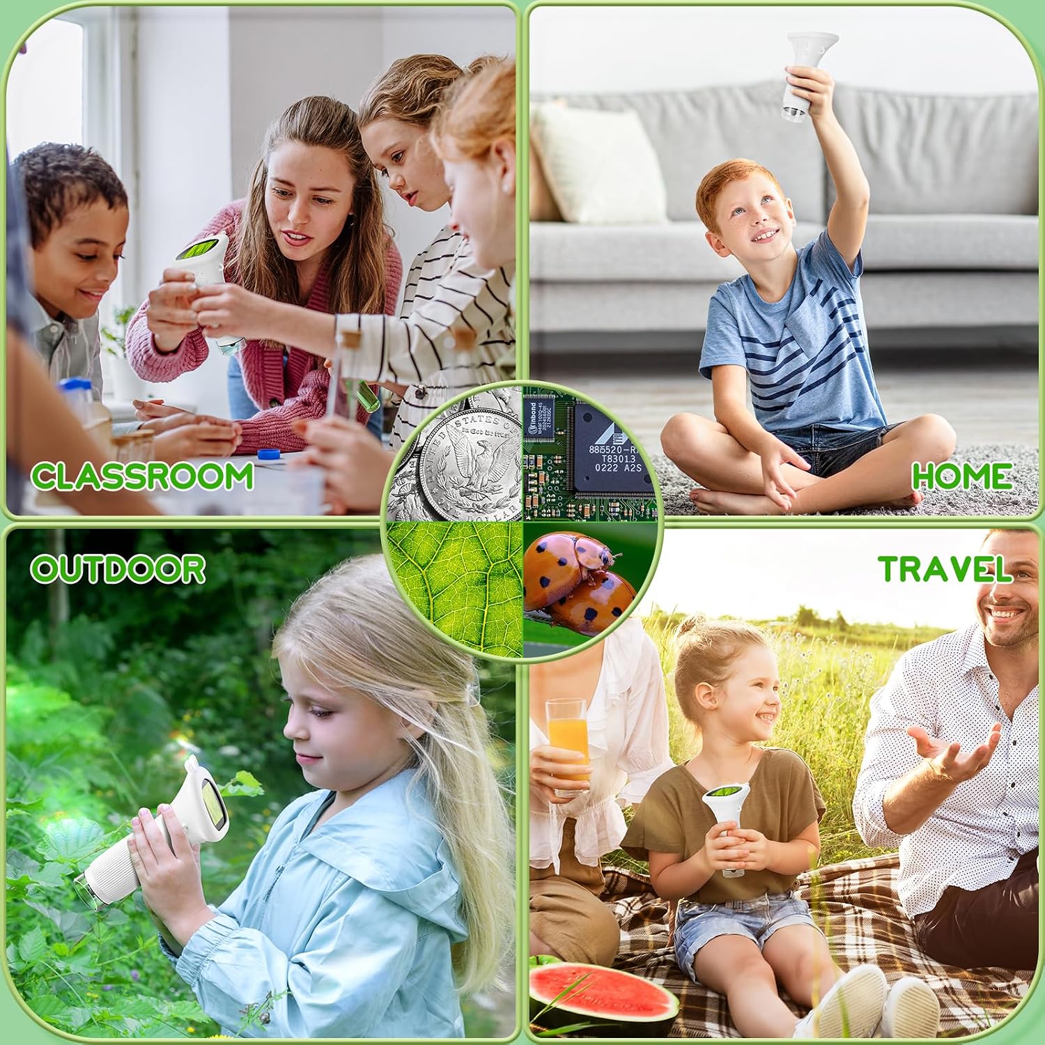 Microscope for Kids, 2'' Inch HD Screen Pocket Portable Microscope, 1000x Magnification Mini Magnifying Glass with Light for Kids, for 3-12 Girls & Boys - White image 4