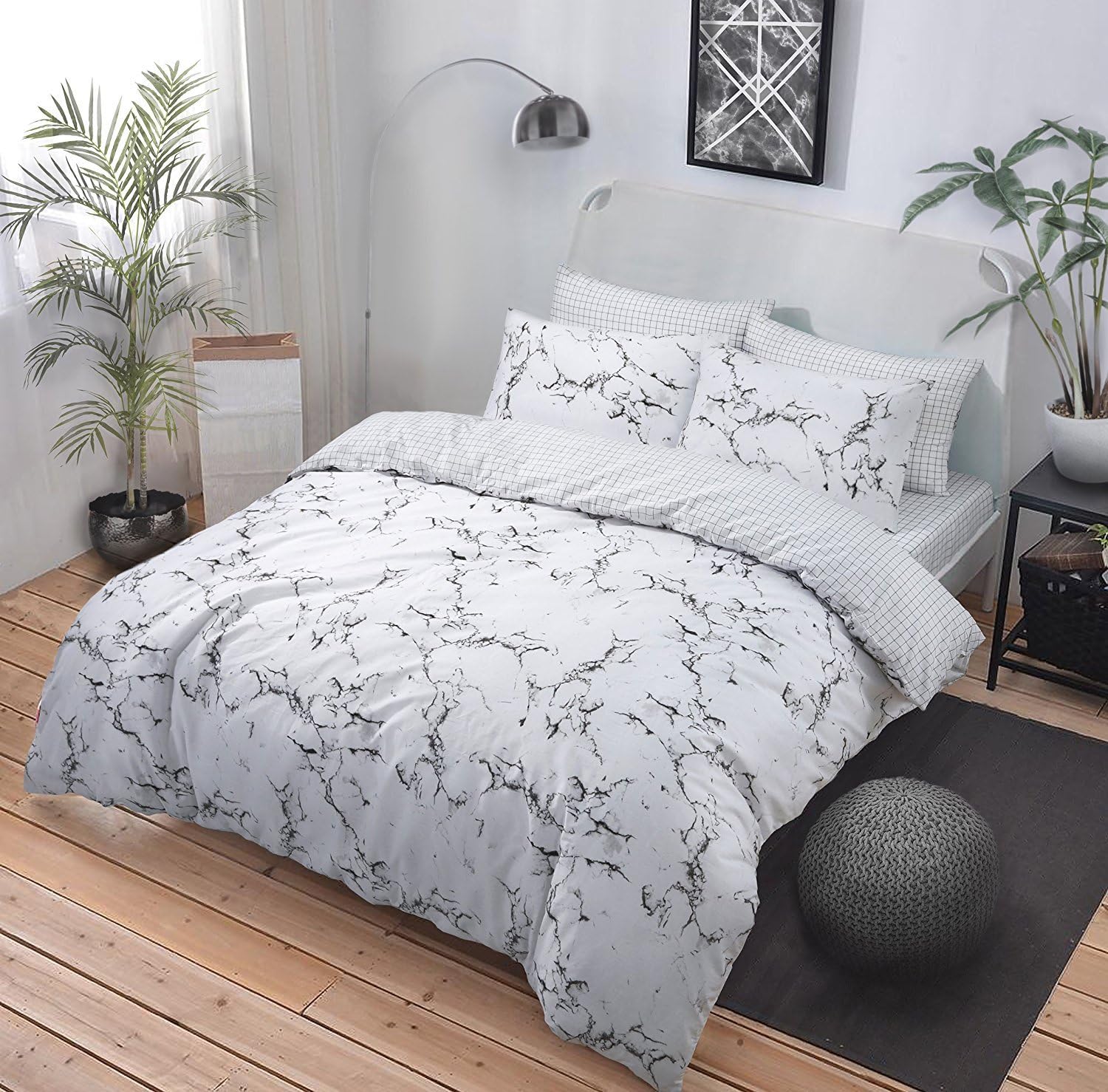 Online Forever NEW Duvet Cover Quilt Cover Bedding Set: Marble Grey/Pink (Grey, King)