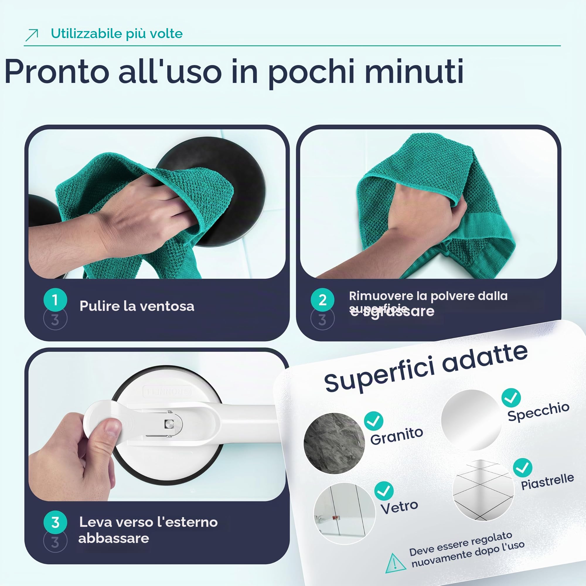 RONNELL – Maniglie per anziani – Mega forte tenuta – Maniglia doccia – Facile da applicare senza forare, maniglia doccia con ventosa, manico a ventosa per bagno
