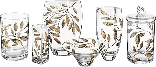 Miniatura 4 de Candelabro decorativo de huracán con hojas pintadas grabadas, elegante decoración del hogar, boda, caja, adorno de vidrio grueso soplado en la boca,