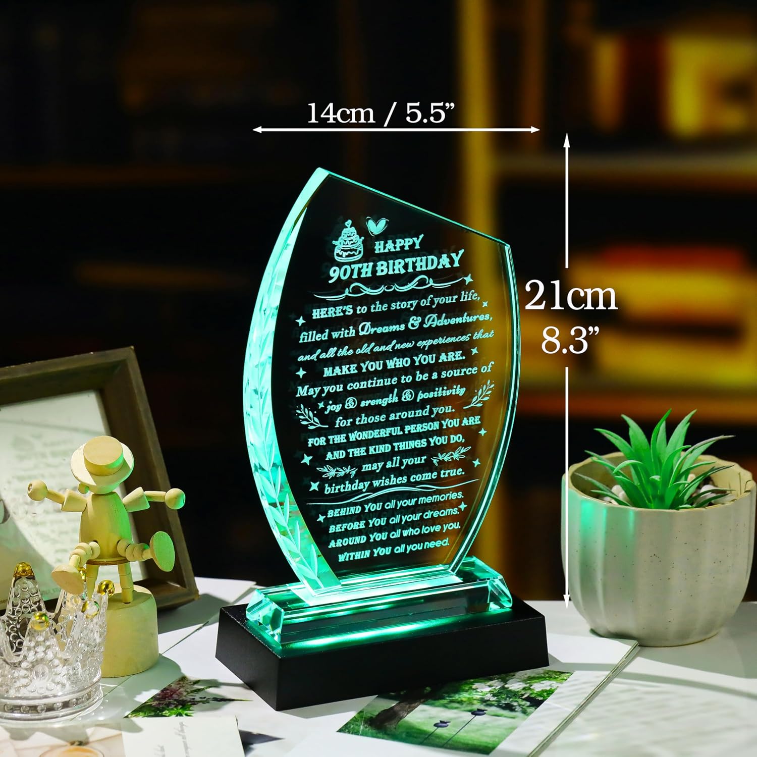 90th Birthday Gifts for Women Men Crystal Plaque Happy 90 Year Old Present image 4
