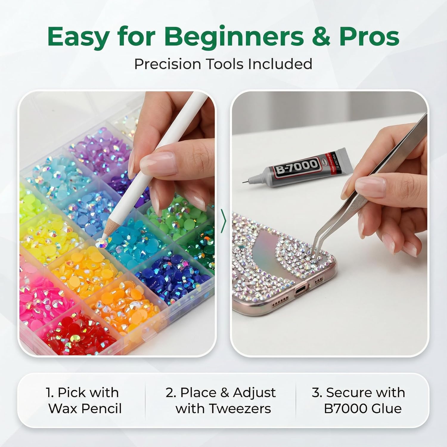 17000Pcs Rhinestones for Bedazzling, 4mm Bedazzler Kit with Flatback Rhinestones for Clothes Crafting Crafts Nails Clothing, Flat Back Resin Rainbow Colorful Colored Crystal with B 7000 Glue Clear - Image 6