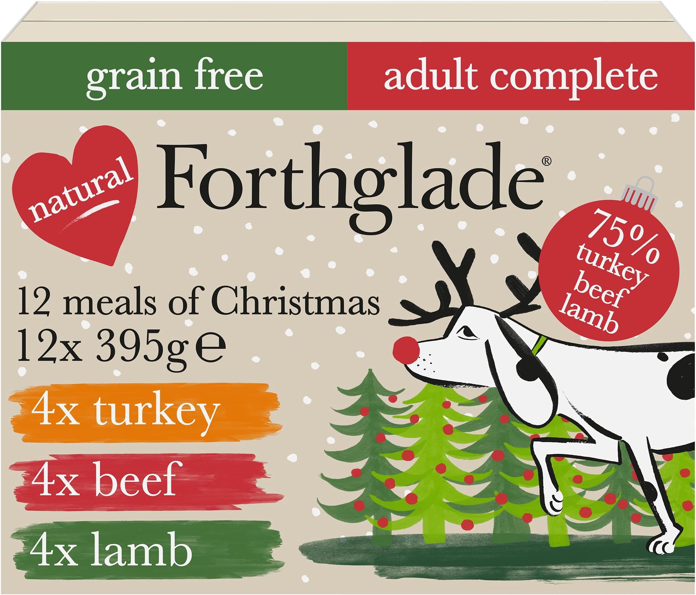 Forthglade Christmas Complete Natural Wet Dog Food Grain Free Variety Pack (12 x 395g) Trays
