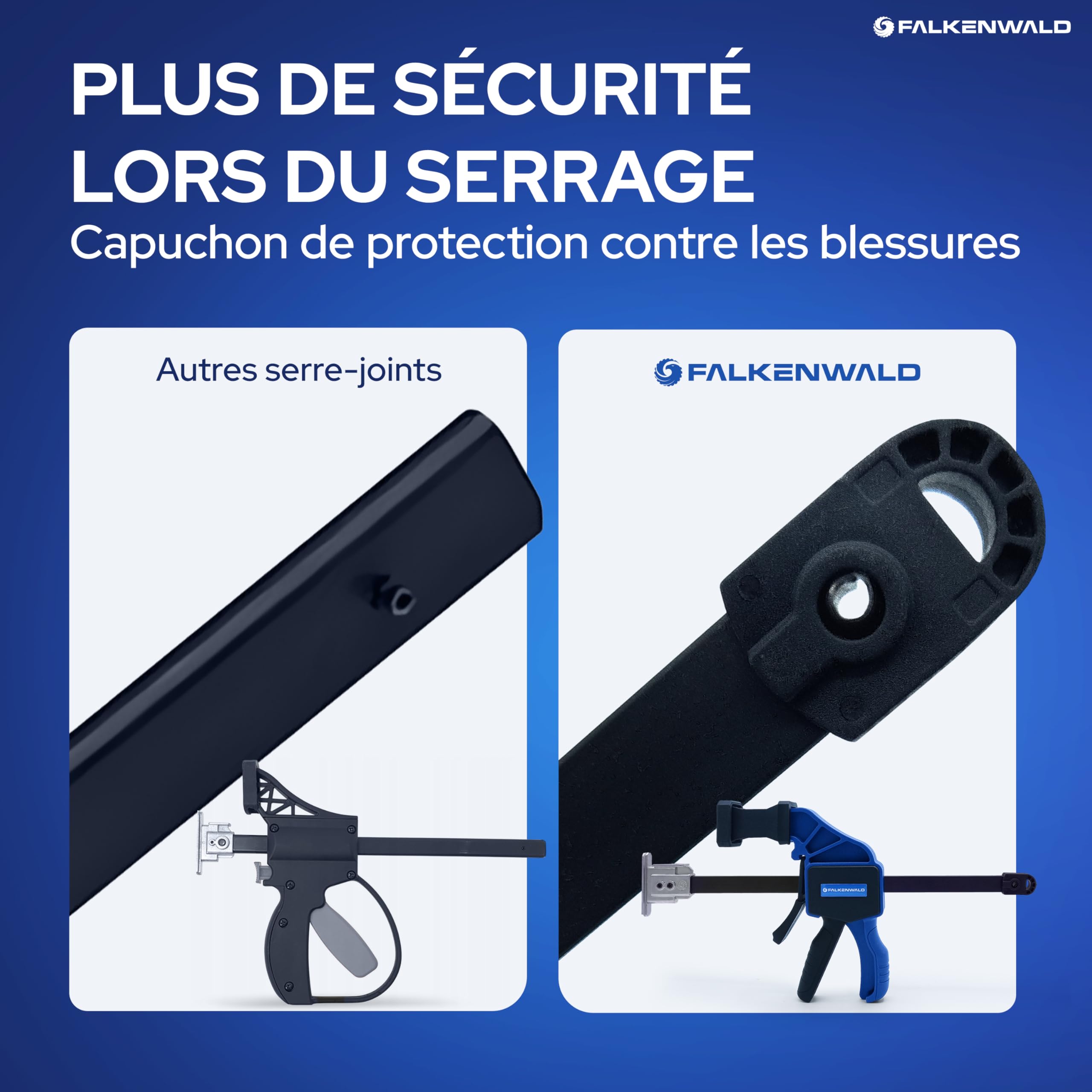 Falkenwald® Jeu de 2 Serre Joints à Libération Rapide pour bosch - Largeur de Serrage 150 mm et 240 mm - Force de Serrage Maximale de 68 kg pour Travail du Bois, des Métaux et DIY