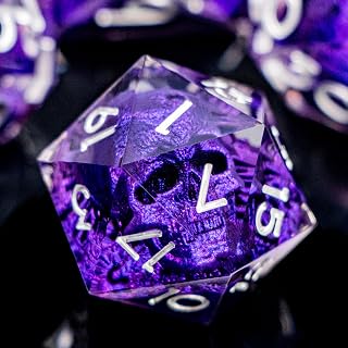 DND Skull Dice Set 7PCS Necromancer Polyhedral Dice for Dungeons Dragons RPG Role Playing Game, Resin Sharp Edged D and D Dice with Gift Box D6 D8 D10 D12 D20 (Silver Purple)