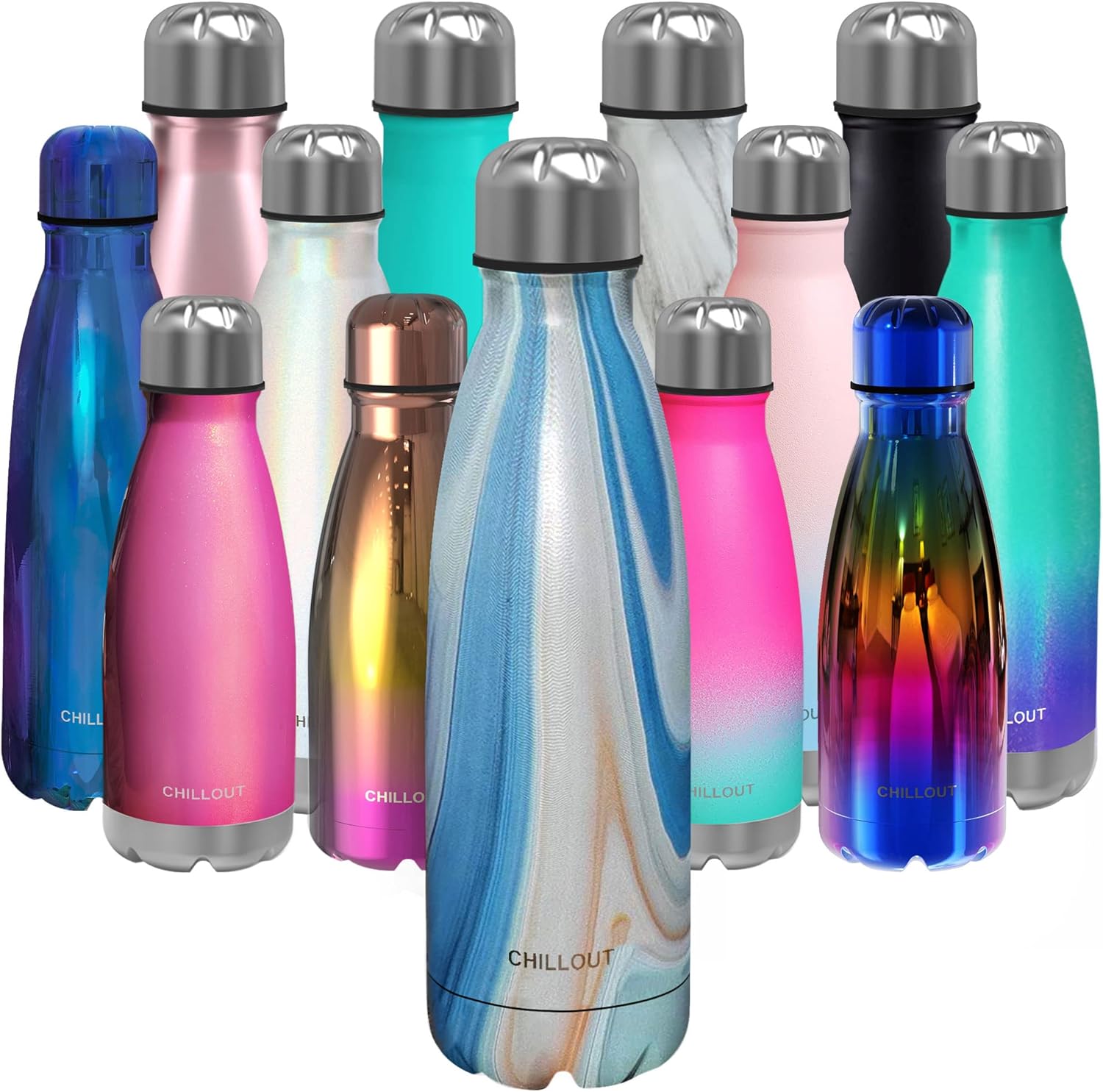 CHILLOUT LIFE Stainless Steel Water Bottle: 17 oz Double Wall Insulated Cola Bottle Shape for Cold and Warm Drinks, BPA Free Metal Sports Bottle