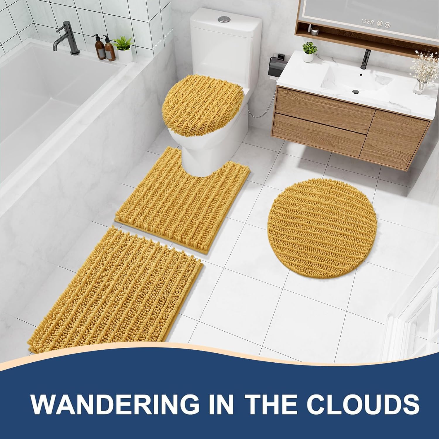 Arotive Luxury Bathroom Rugs 30x20, Extra Soft Thick Absorbent Shaggy Chenille Bath Rugs, Non-Slip Machine Wash Dry, Bath Mats for Bathroom Floor, Tub and Shower, Home Decor Accessories, Golden Yellow