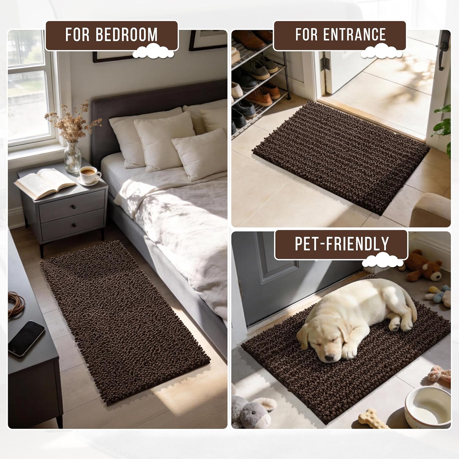 Yimobra Large Bathroom Rugs Non Slip Washable 36x24 Inch - Ultra Soft Absorbent Chenille Bath Mat, Quick Dry Shaggy Floor Carpet for Tub Shower, Brown Home Decor Accessories - Image 7