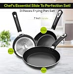 KICHLY Nonstick Frying Pan Set, 3 Piece Induction Bottom Chef's Pan, 8 Inches, 9.5 Inches and 11 Inches Cookware Set, Black