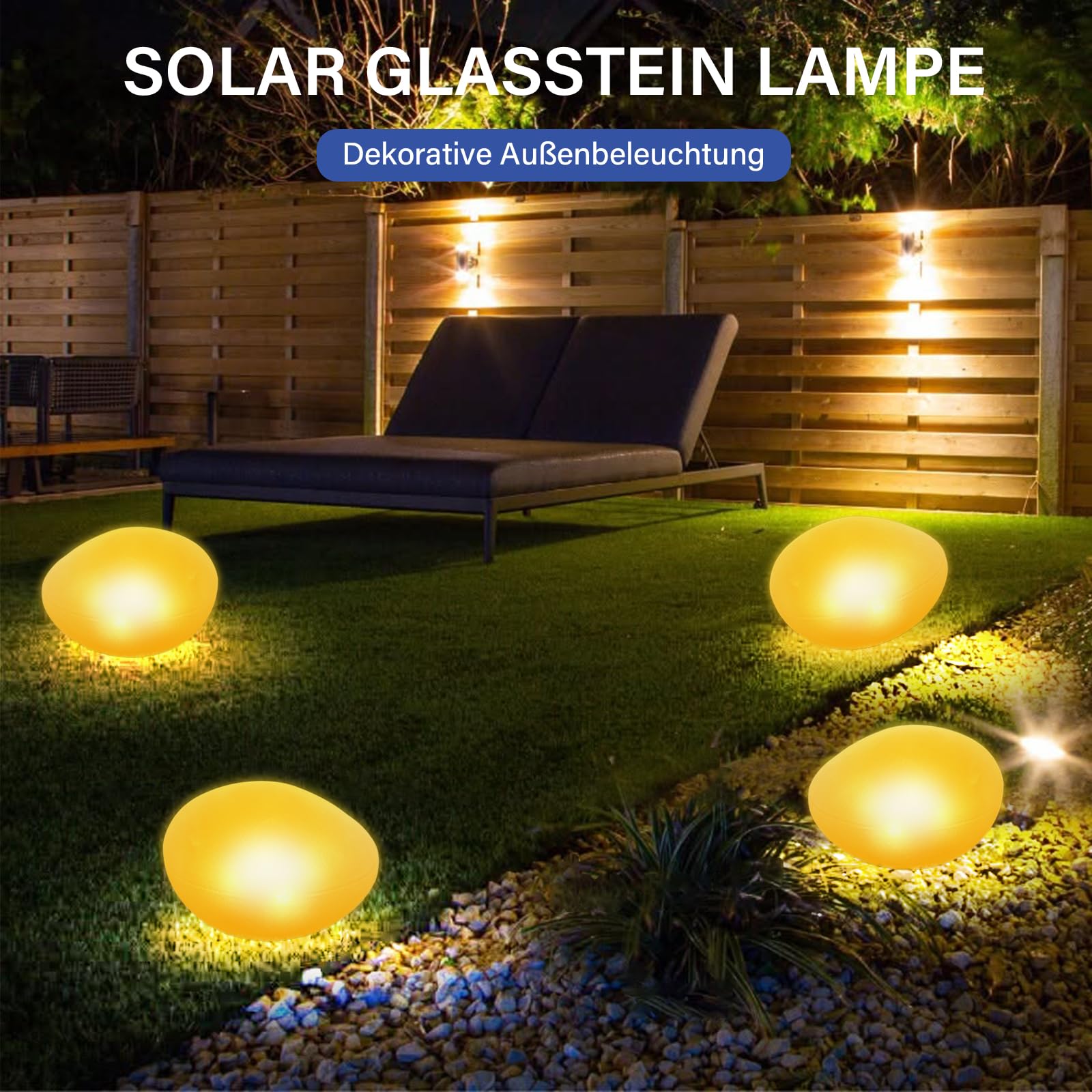 Solar Glassteinleuchten Außen Solarlampen Für Außen – 2er-Pack Warmweiße LED Glas-Steine, IP44 Wasserdicht, Als Wege- & Teichbeleuchtung – Einfach In Den Boden Stecken