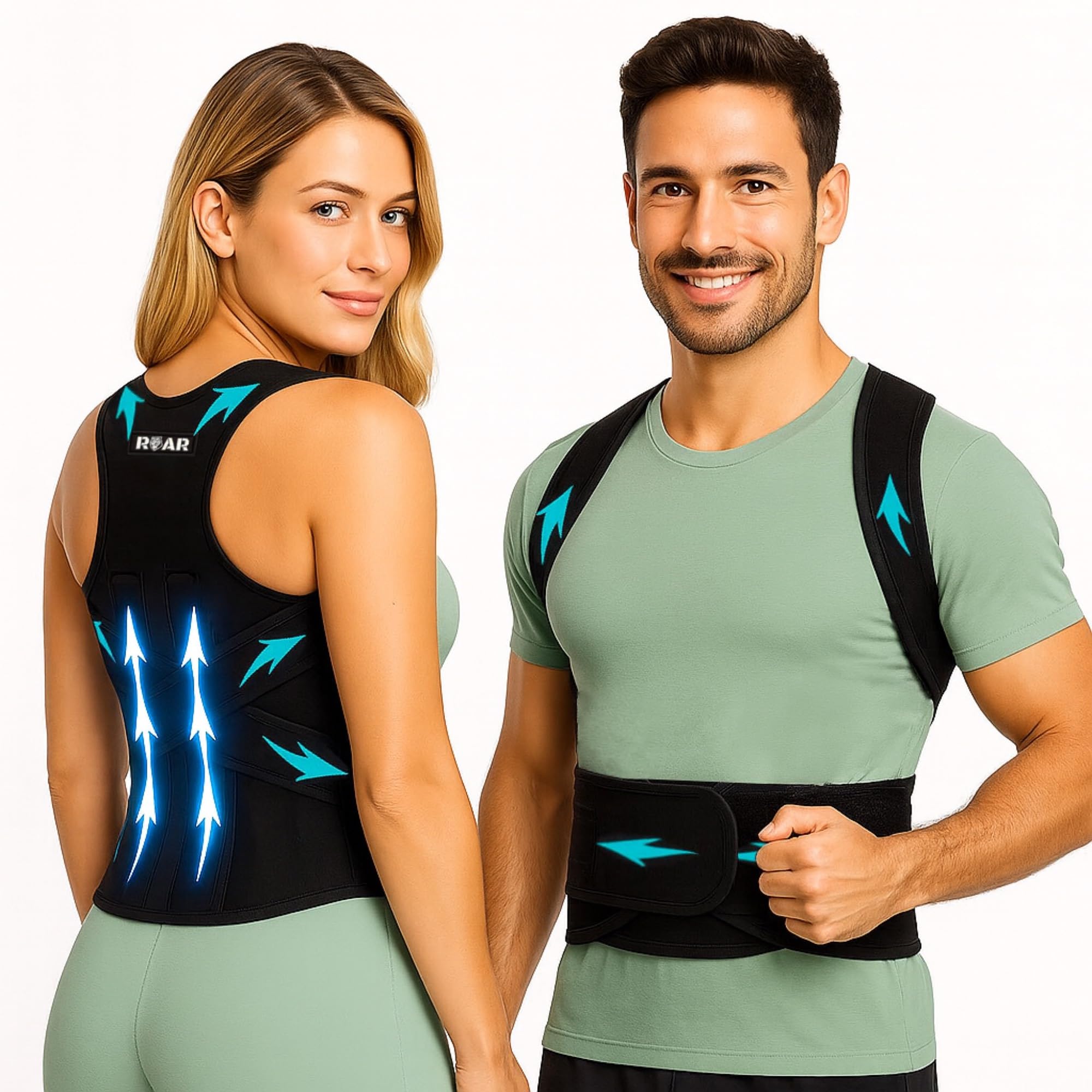 Roar® Haltungstrainer Damen Herren – Rückengurt Haltung, Geradehalter Rücken, Hohlkreuz Korrektur, Körperhaltung Korrektur – Haltungskorrektur