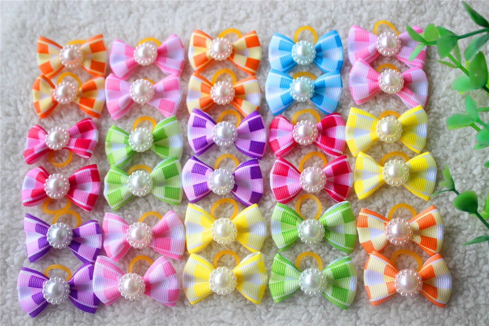 Yagapet 40pcs/20pairs 18 styles Dog Hair Bows Topknot Small Bowknot with Rubber Bands Top Quality Pet Grooming Products Pet Hair Bows Dog Hair Accessories (pattern Q)