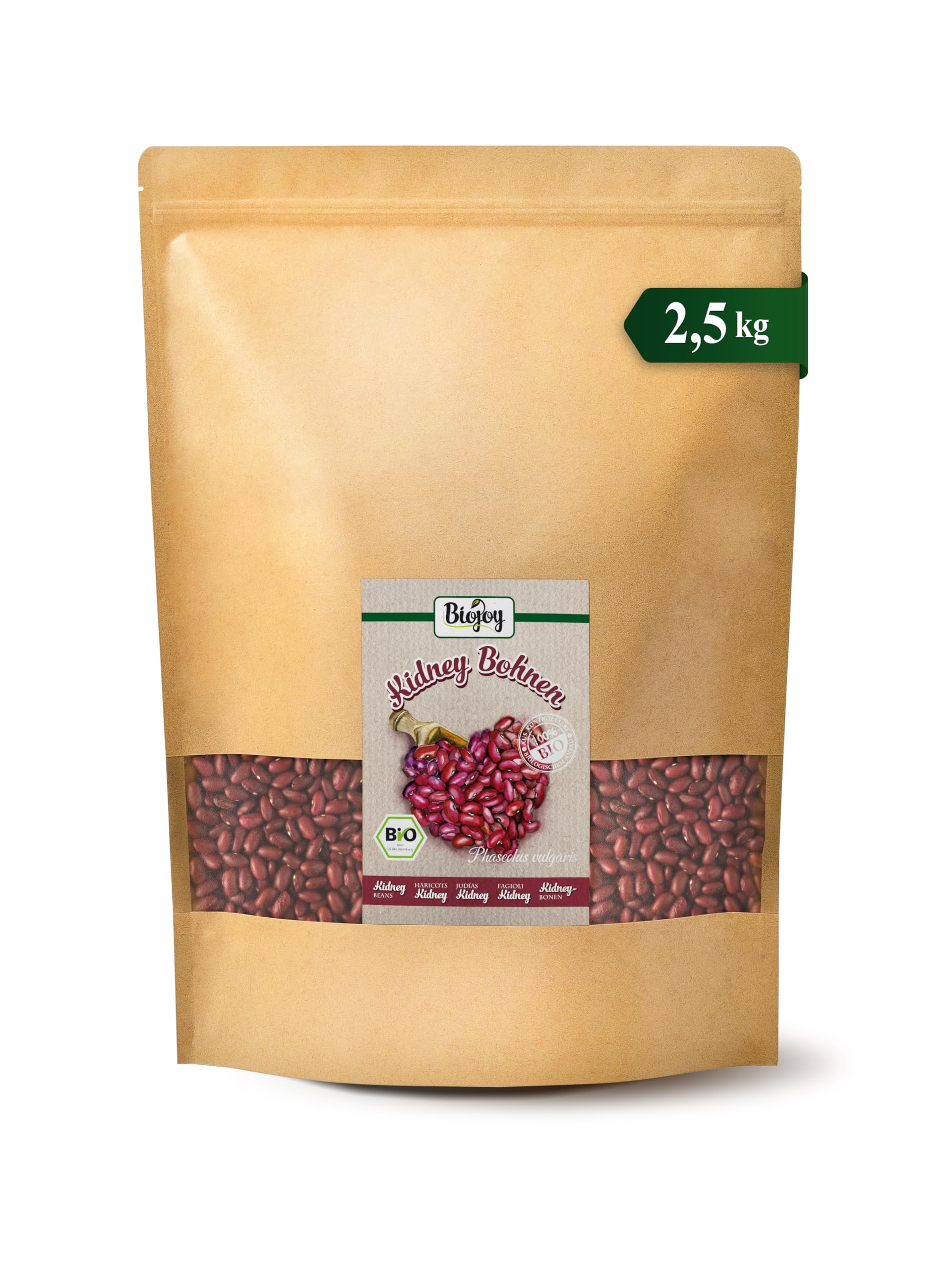 Biojoy Haricots rouges Kidney BIO (2,5 kg), séchés et entières, sans additifs