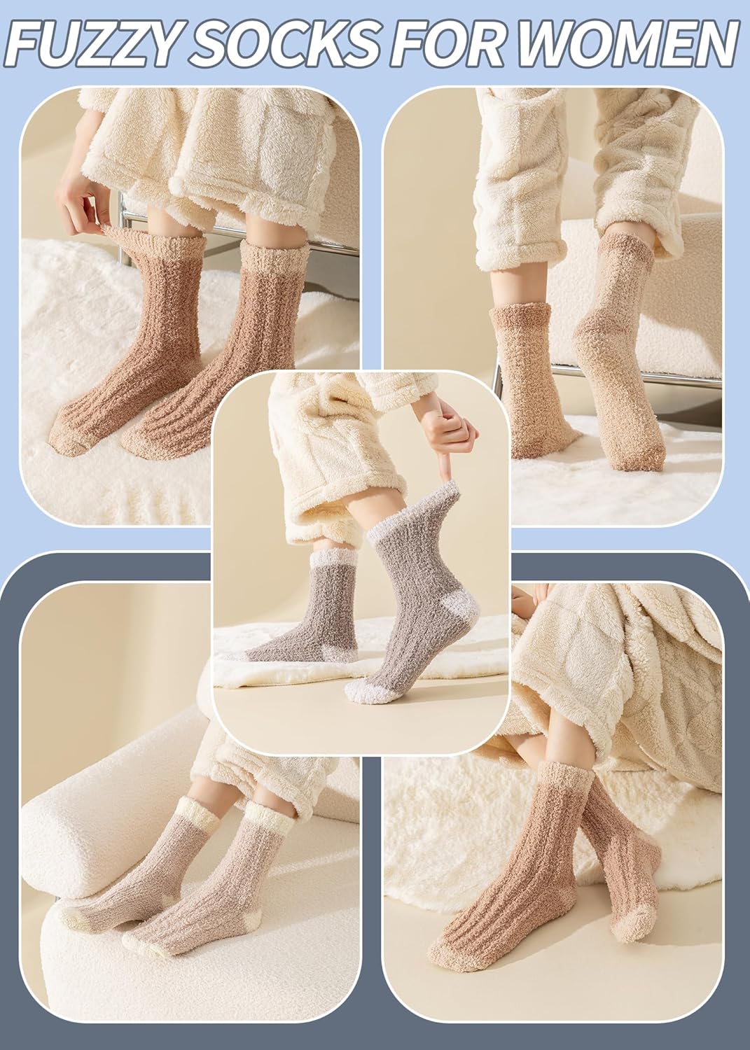 Winter Warm, Comfortable Fluffy socks for women,Slipper Socks, Cloud Socks, Home Sock Fuzzy Socks for Women - 6 Pairs US Shoe Sizes 6-9 - Image 5